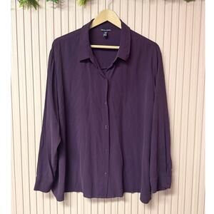 Eileen Fisher 100% Silk Georgette Crepe Classic Collar Shirt Purple Size 1X